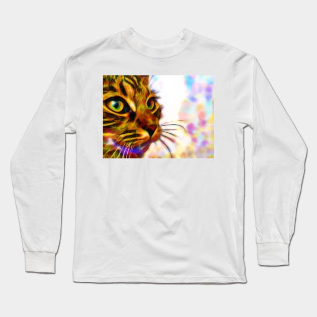 Cat Face Close Up Long Sleeve T-Shirt by danieljanda